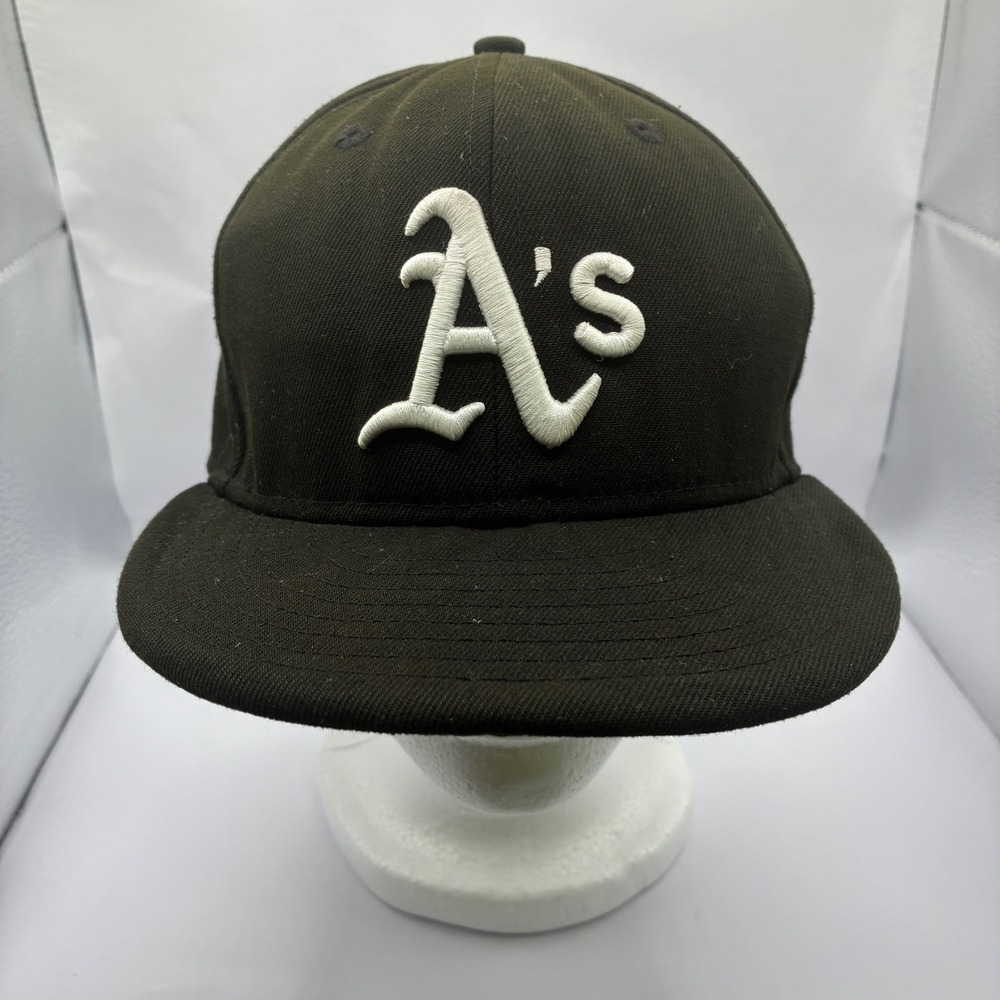 New Era 59FIFTY Oakland Athletics Fitted Hat Black White MLB Size 7 5/8